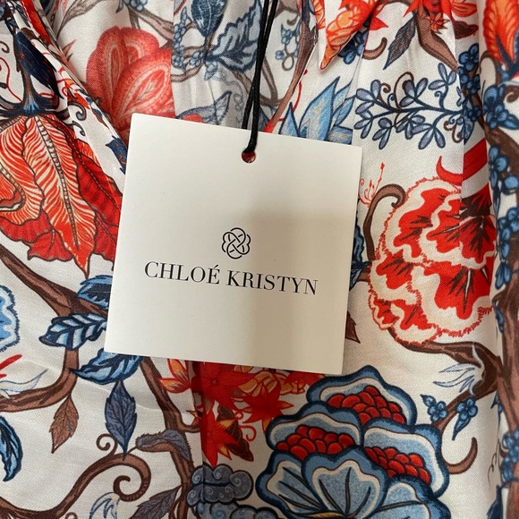 NWT Chloe Kristyn Floral Print Satin Ruffle Collar Blouse Medium - Picture 8 of 9